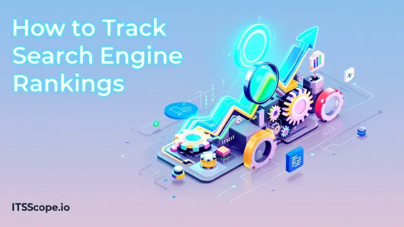 How to Track Search Engine Rankings illustration showing a magnifying glass over a ranking chart