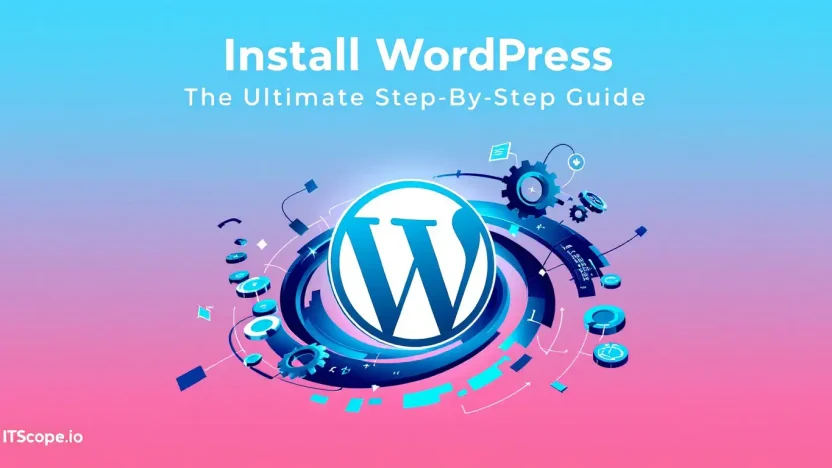 Install WordPress illustration showcasing step-by-step installation process