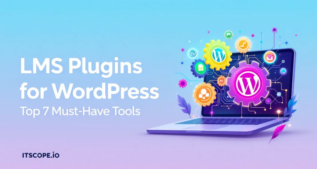 LMS Plugins for WordPress illustration representing essential tools for e-learning