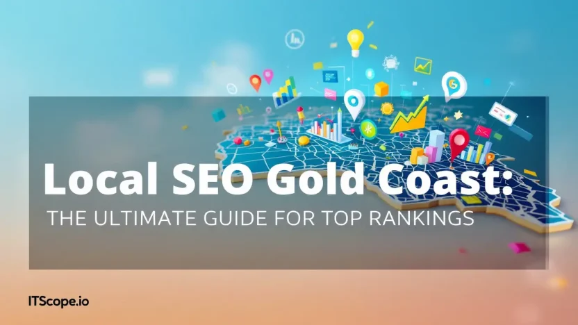 Local SEO Gold Coast map with SEO symbols