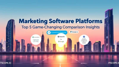 Marketing Software Platforms comparison illustration showing key features and benefits discussed in the blog