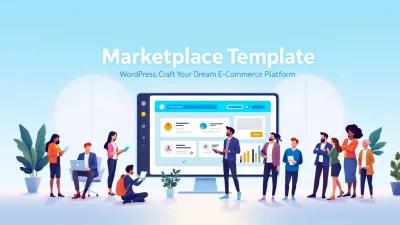 Marketplace Template WordPress setup illustration showing key steps and features