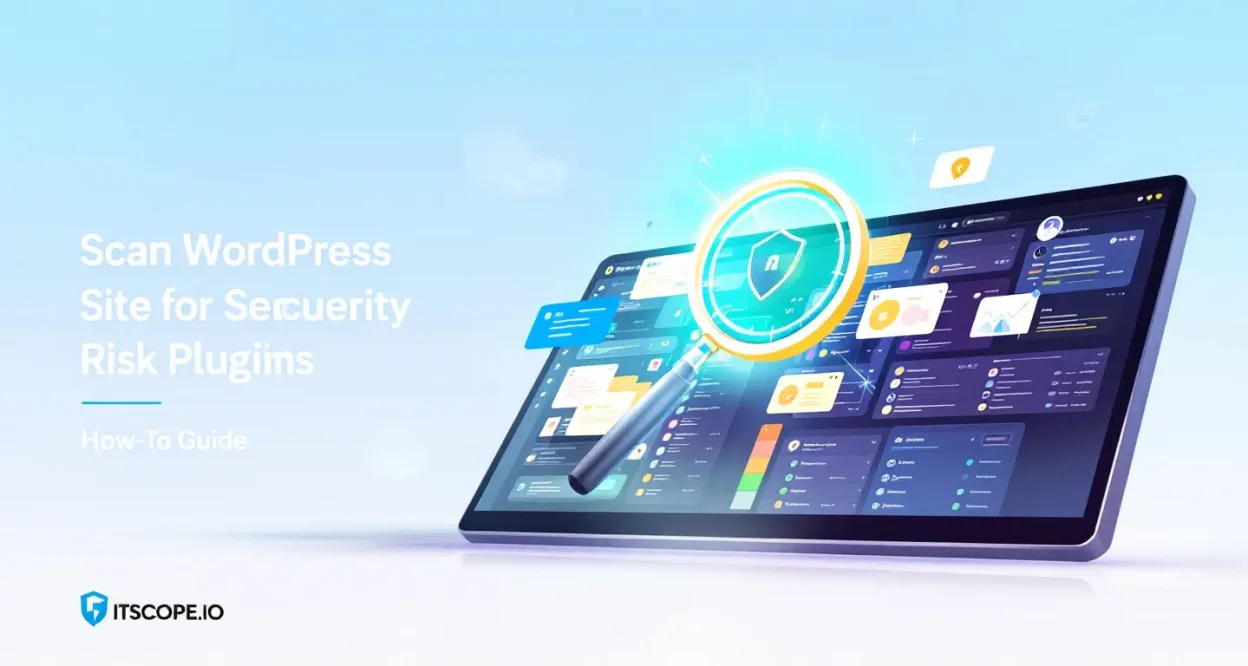 Scan WordPress site for security risk plugins illustration showing plugin analysis