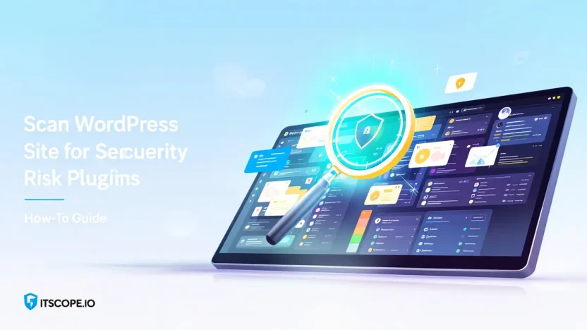 Scan WordPress site for security risk plugins illustration showing plugin analysis