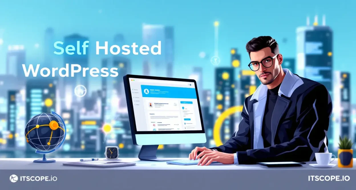 Self Hosted WordPress setup illustration showcasing the guide's key concepts