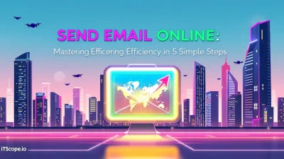 Send Email Online illustration showing a futuristic email system