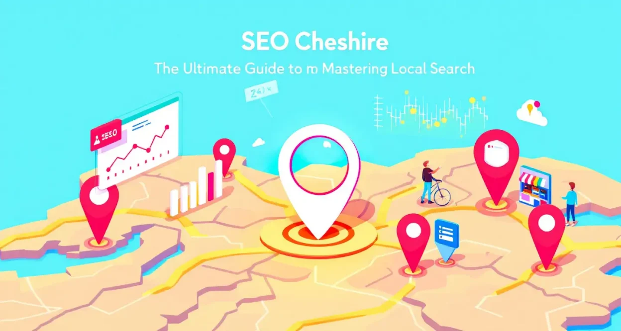 SEO Cheshire illustration depicting digital map and search optimization strategies