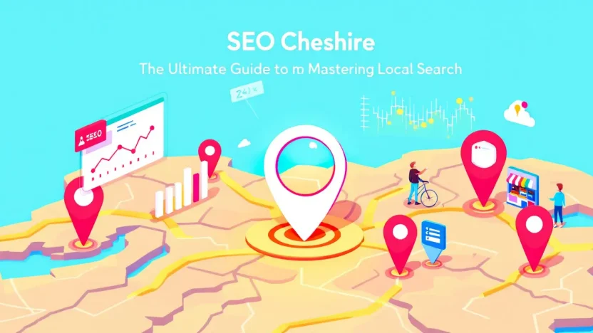 SEO Cheshire illustration depicting digital map and search optimization strategies