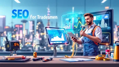 SEO for Tradesmen guide illustration showing tradesmen using digital SEO tools