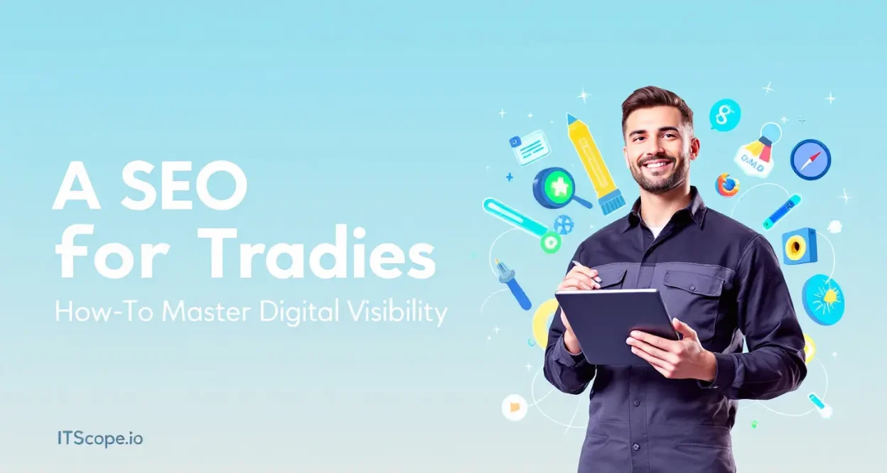 SEO for Tradies illustration showing essential digital tools and strategies for visibility