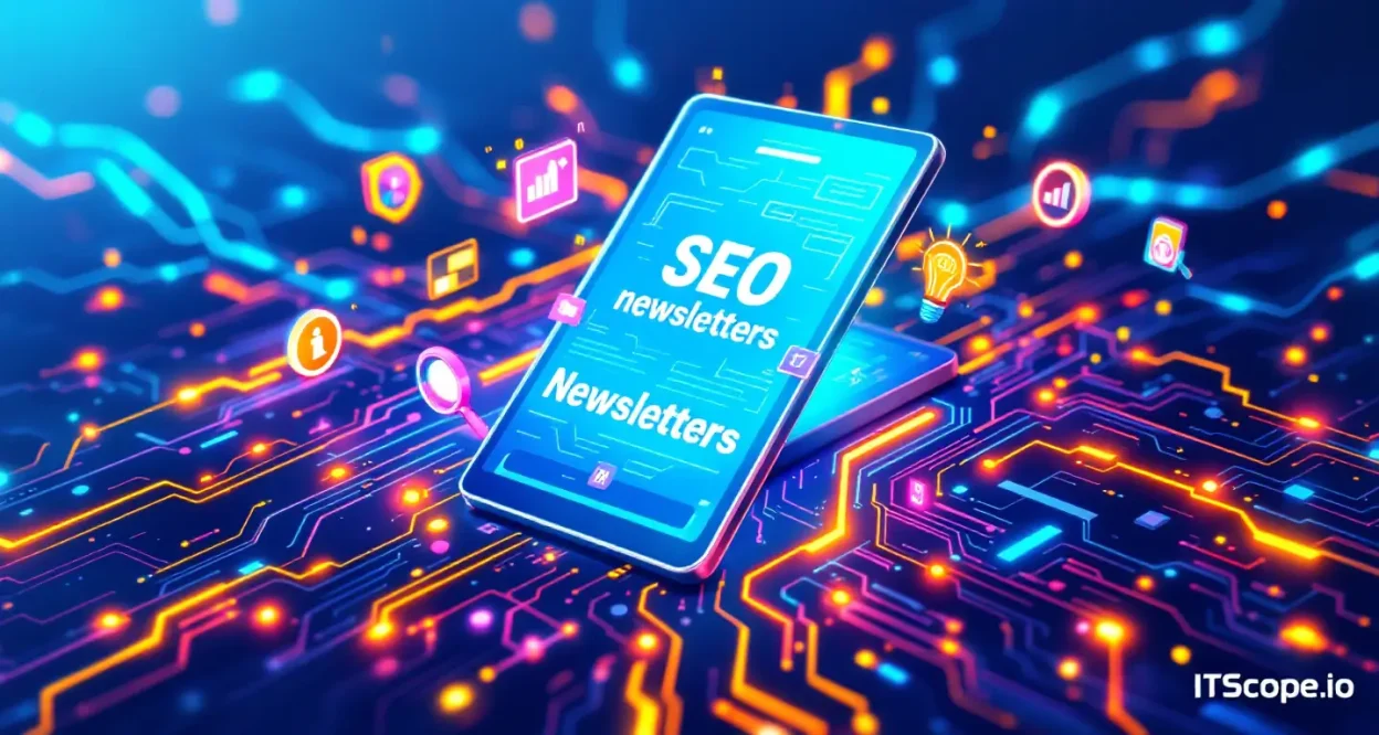 SEO newsletters illustration showcasing top insights and updates