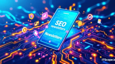 SEO newsletters illustration showcasing top insights and updates