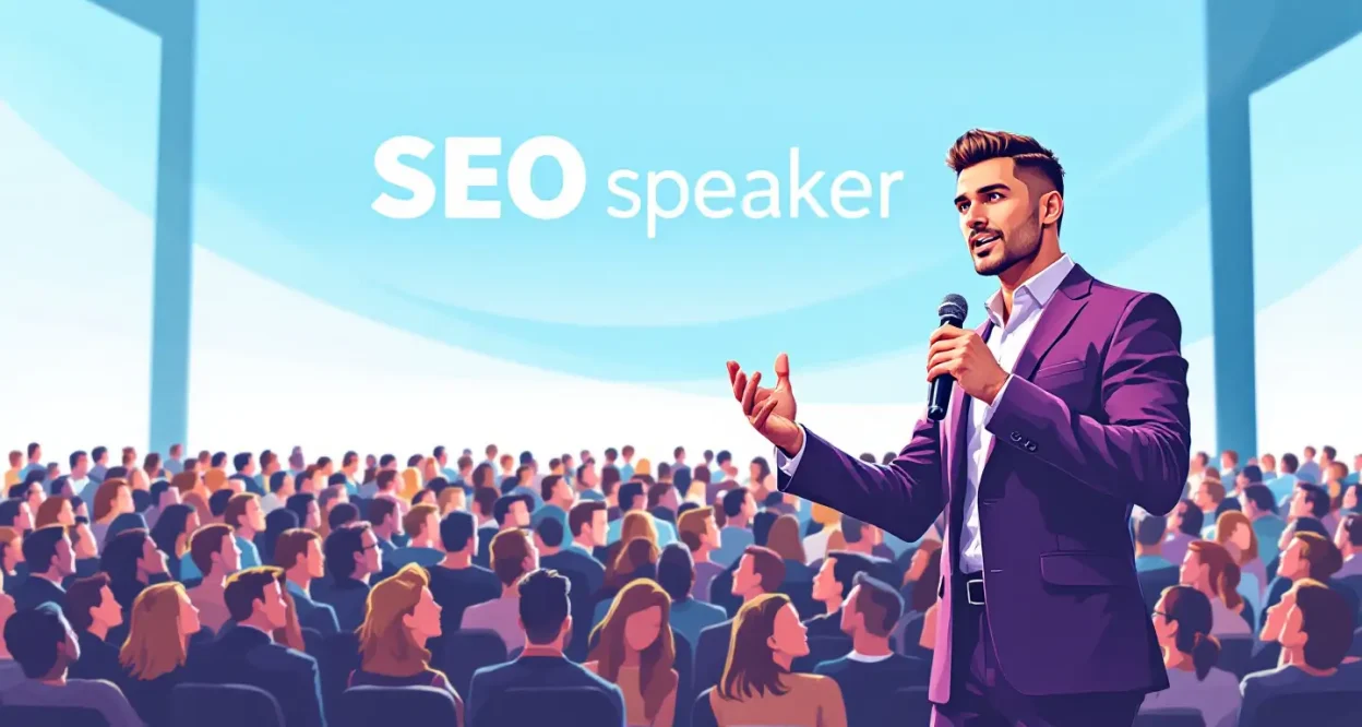 SEO Speaker illustration showcasing expert presentation at a tech conference