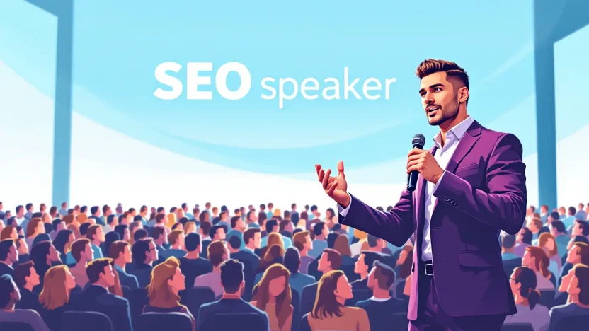 SEO Speaker illustration showcasing expert presentation at a tech conference