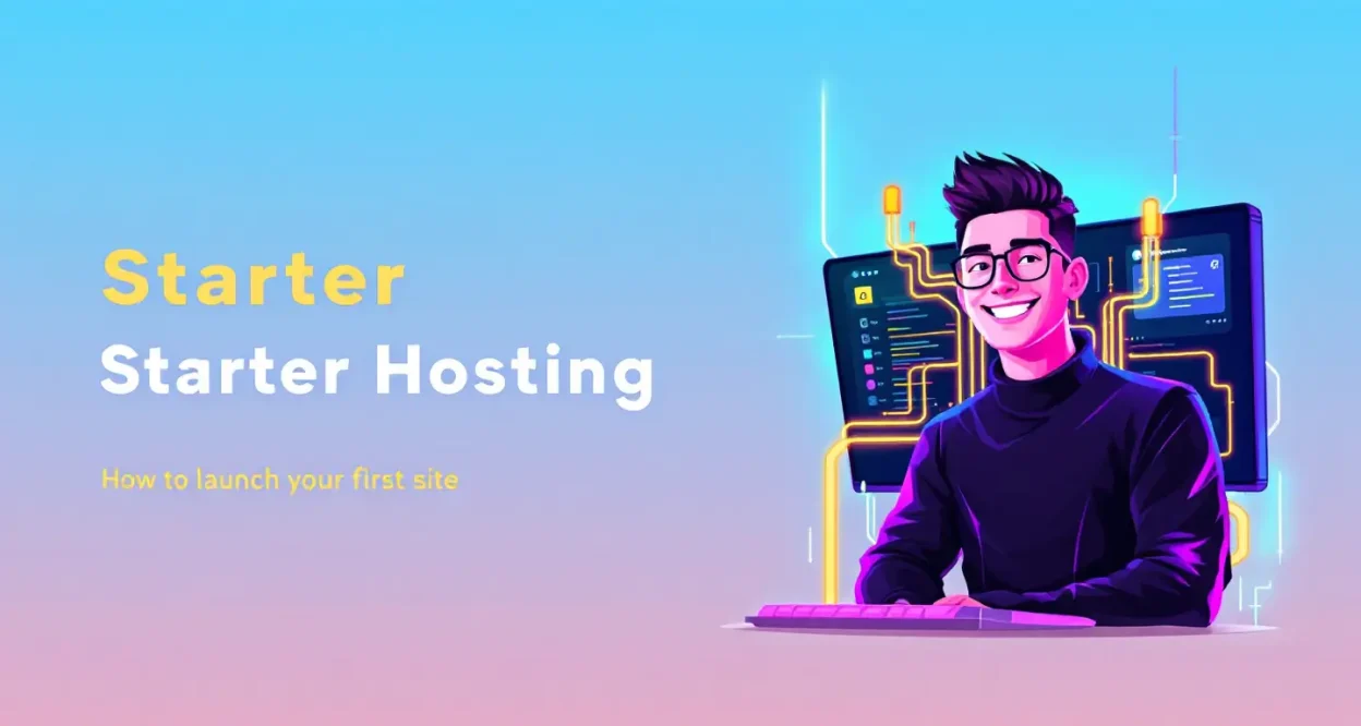 Starter Hosting illustration showing steps to launch a website