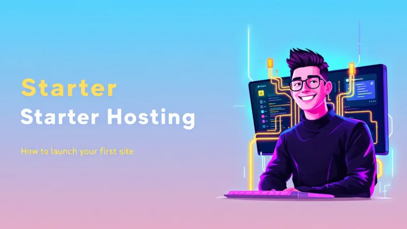 Starter Hosting illustration showing steps to launch a website