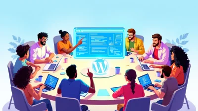 WordPress Developer Recruitment illustration showing a professional team of developers working together