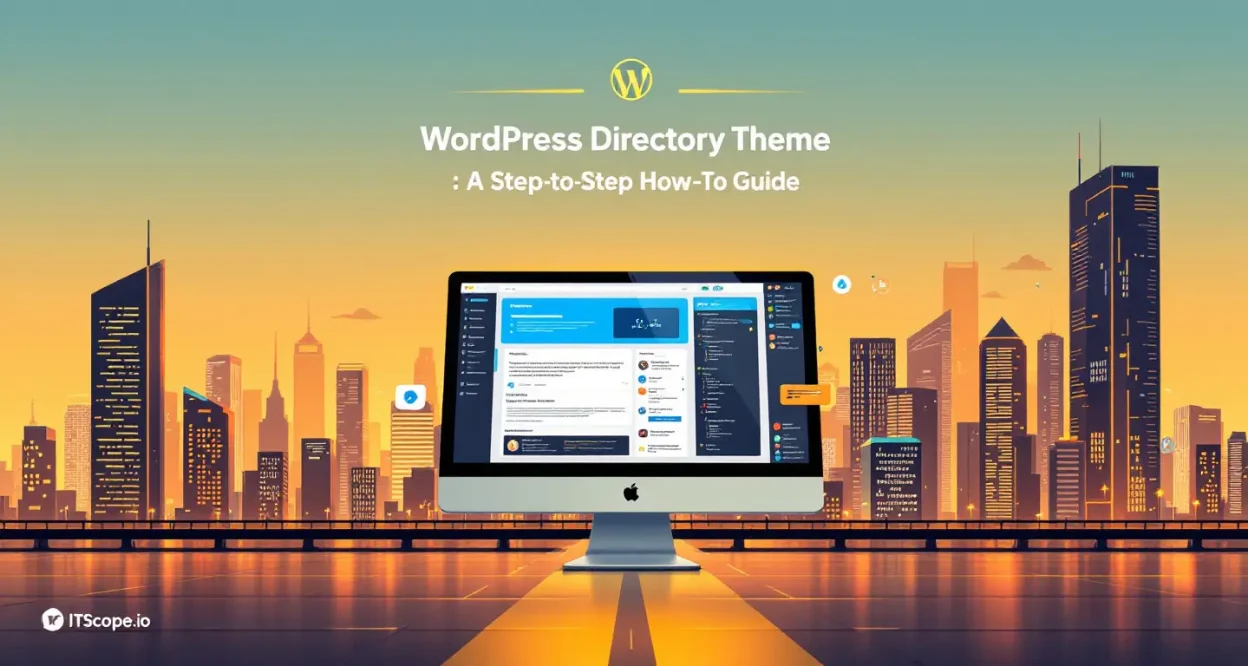 WordPress Directory Theme illustration showing a detailed walkthrough of dashboard setup