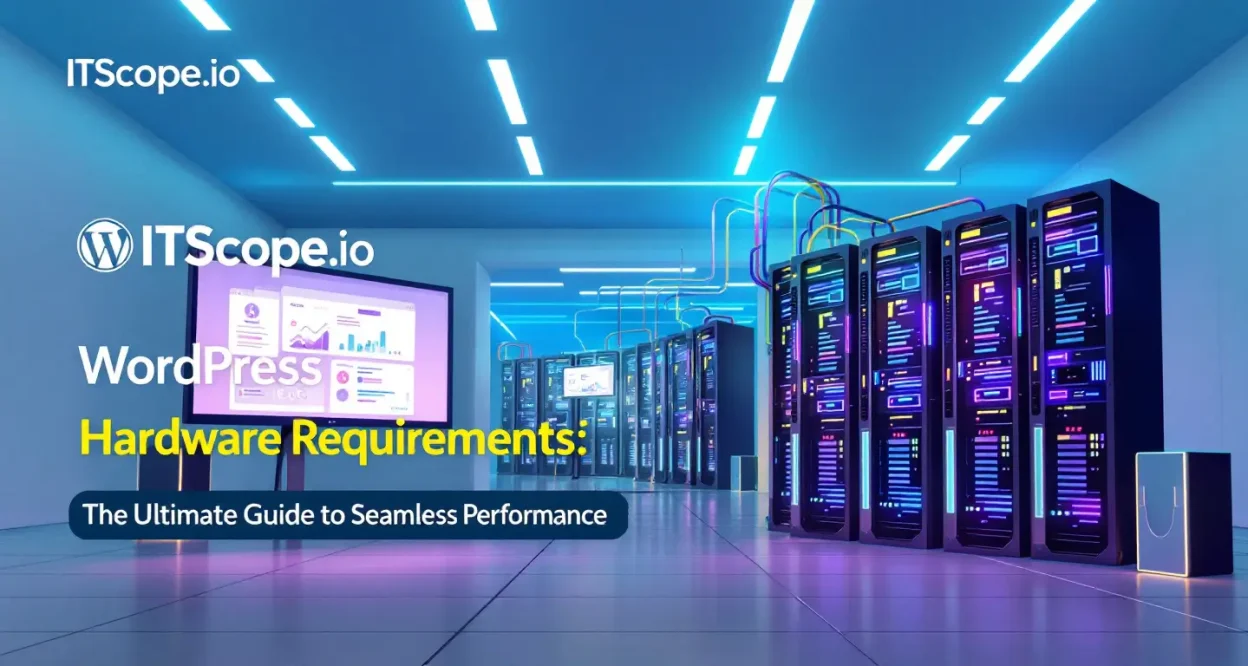 WordPress hardware requirements illustration showcasing optimal setup and key components