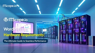 WordPress hardware requirements illustration showcasing optimal setup and key components