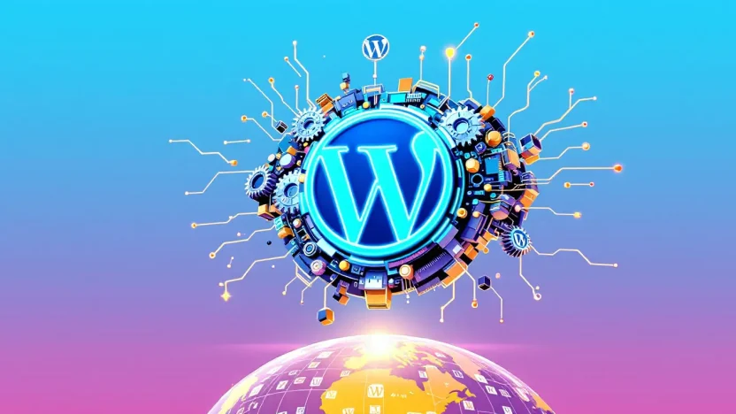 WordPress is popular free and open source illustration showing its ecosystem and features