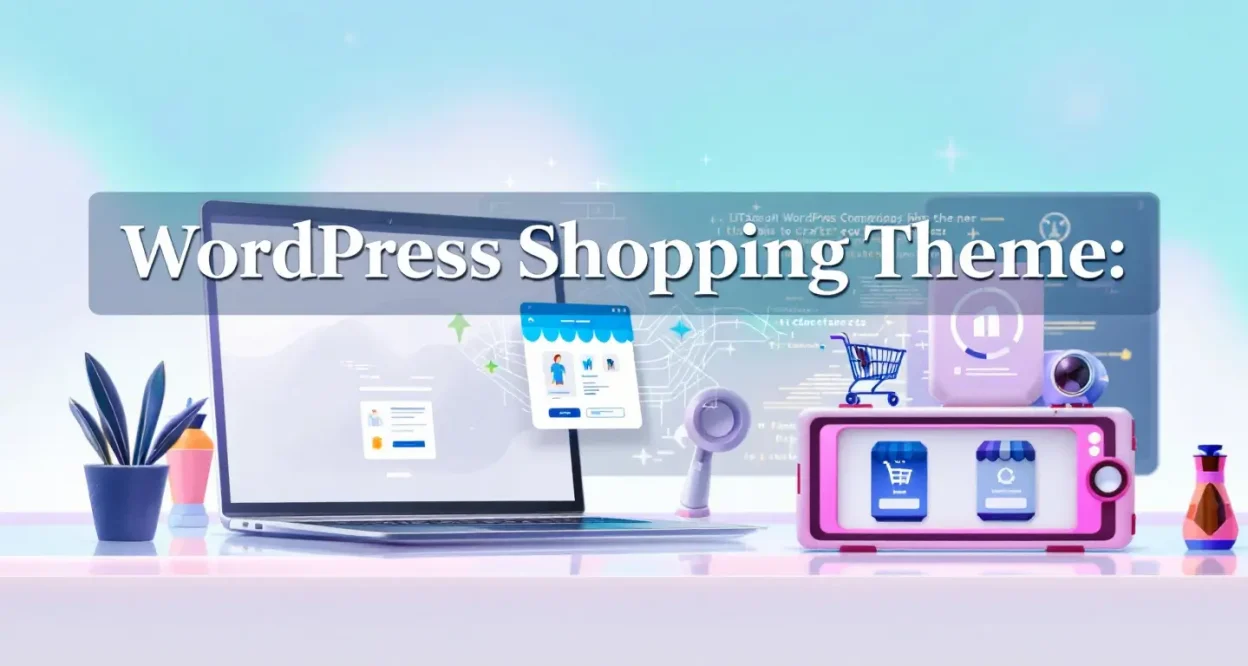 WordPress Shopping Theme setup illustrated with e-commerce elements