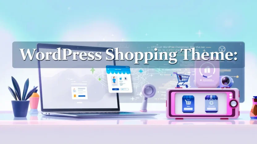 WordPress Shopping Theme setup illustrated with e-commerce elements