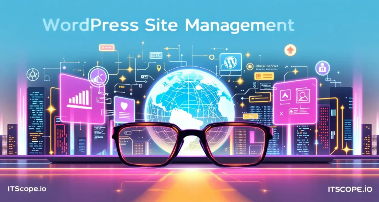 WordPress Site Management illustration showing key maintenance strategies discussed in the blog