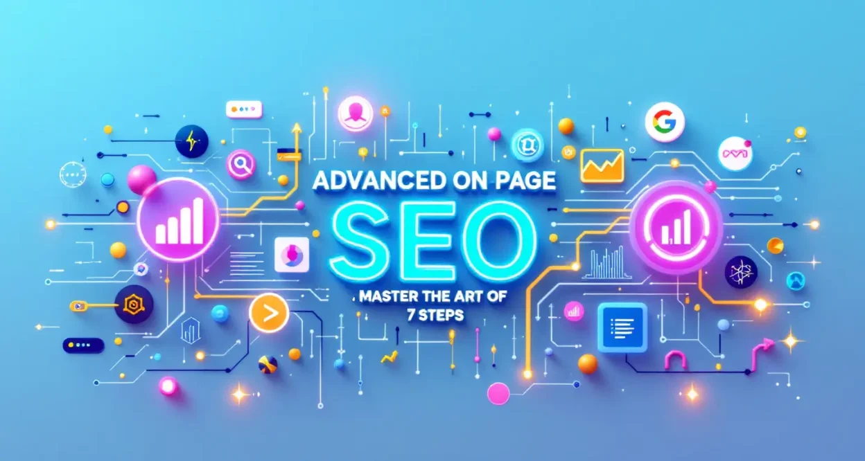 Advanced On Page SEO concepts with digital icons and analysis tools