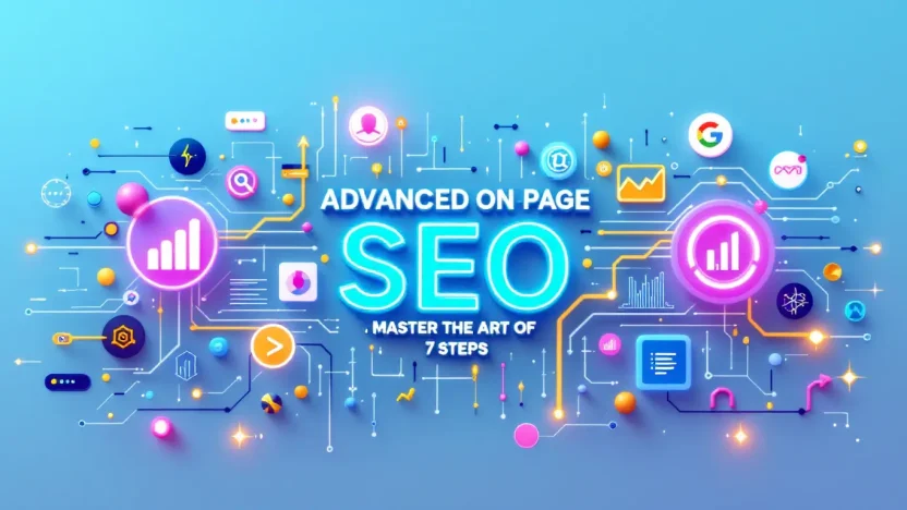 Advanced On Page SEO concepts with digital icons and analysis tools