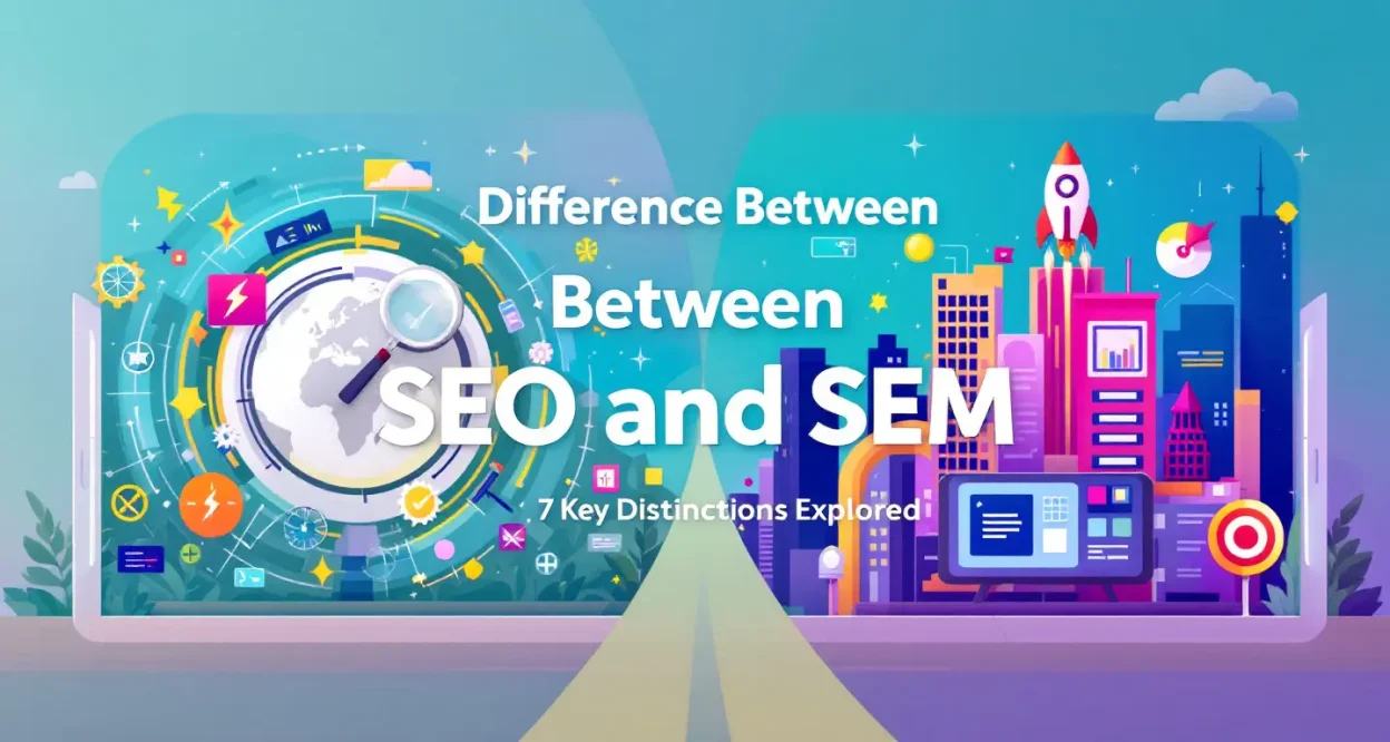 Difference Between SEO and SEM illustration showcasing key distinctions for digital marketers