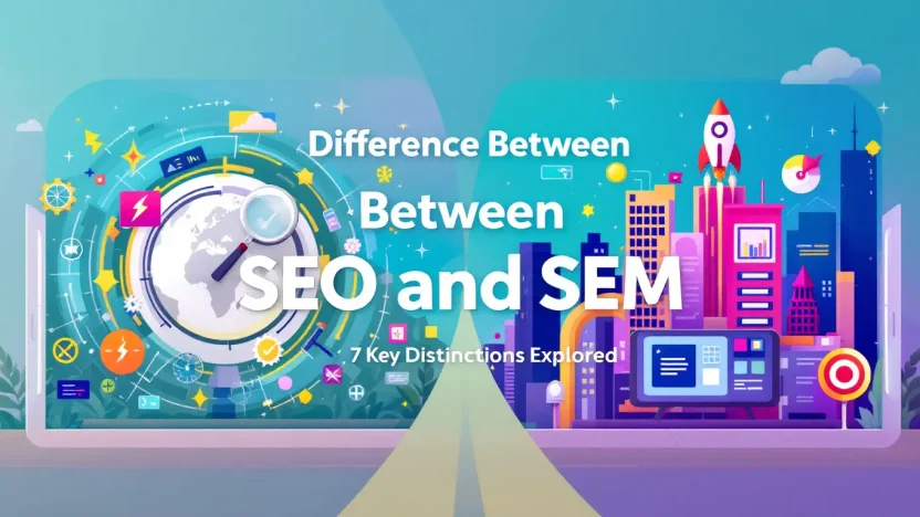 Difference Between SEO and SEM illustration showcasing key distinctions for digital marketers