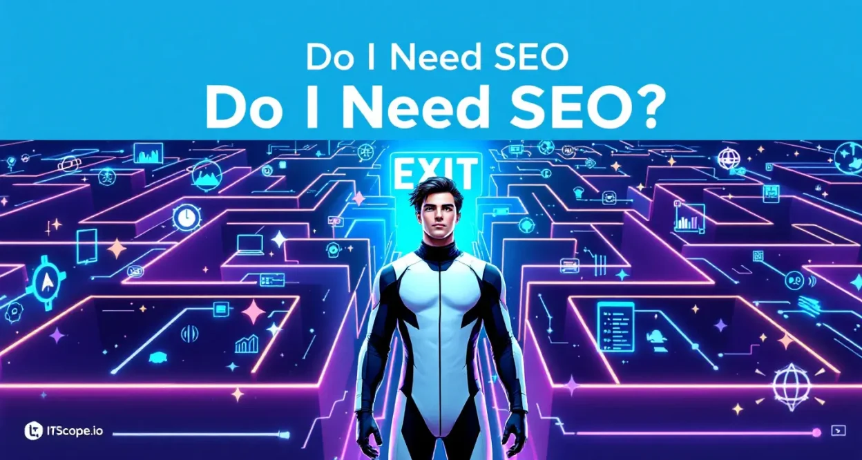 Do I Need SEO illustration showcasing digital maze concepts discussed in the blog