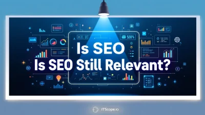 Is SEO Still Relevant: Illustration of modern SEO tools and strategies in a tech-themed context