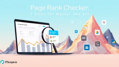 Page Rank Checker illustration depicting tools and graphs for SEO analysis