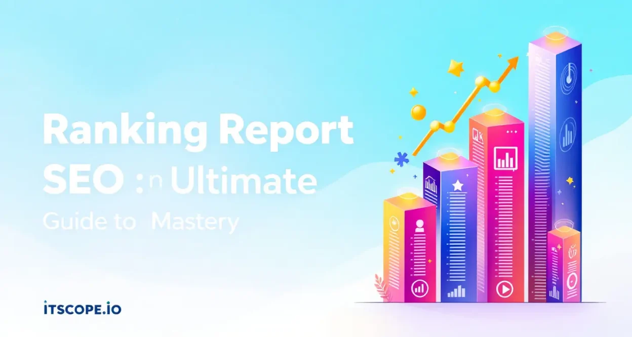 Ranking Report SEO guide illustration with digital analytics and key concepts