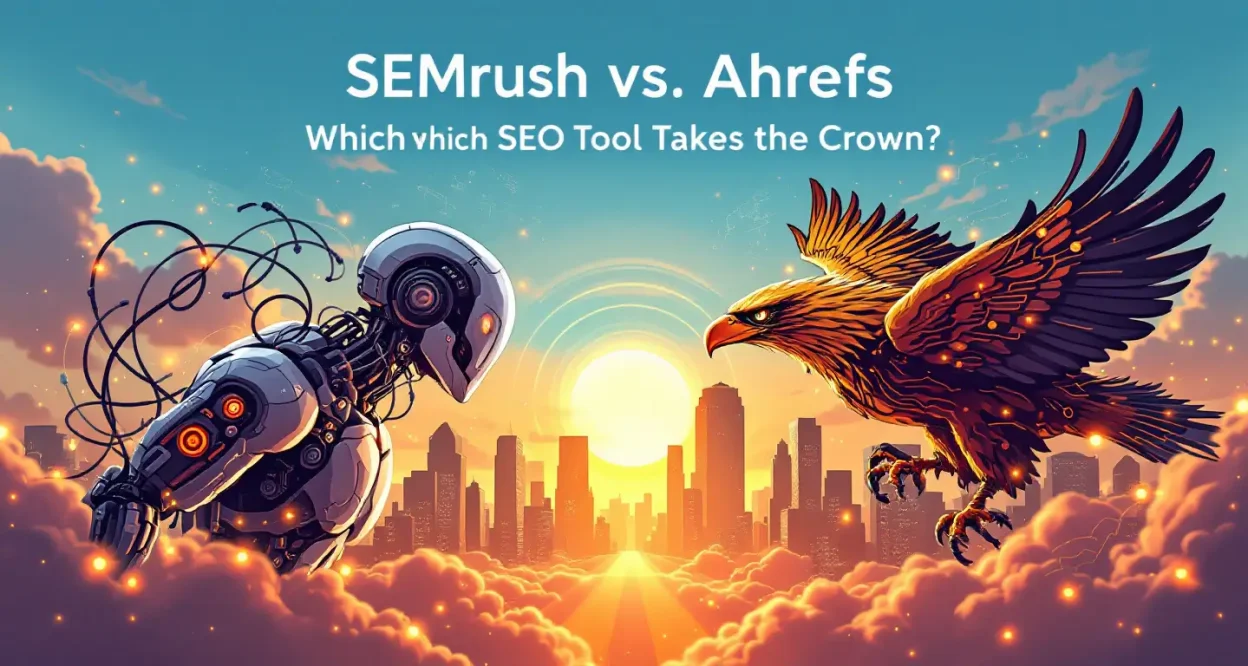 SEMrush vs Ahrefs comparison illustration showing key features and insights