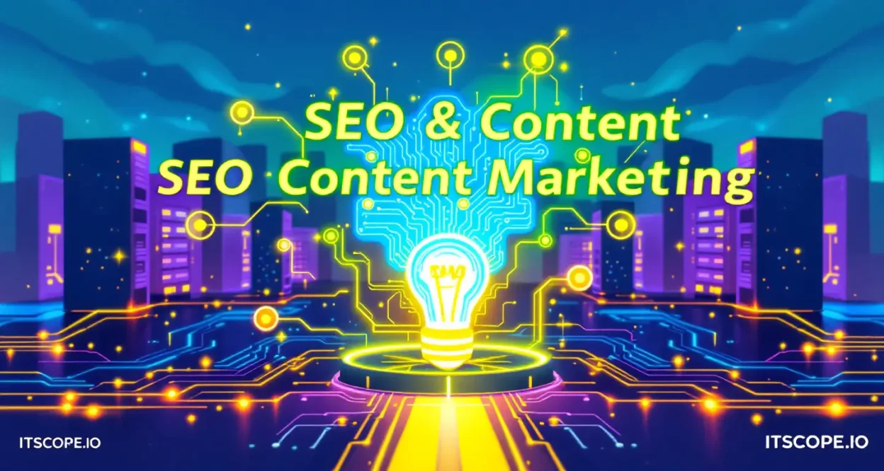 SEO and content marketing illustration showing key strategies discussed in the comprehensive guide