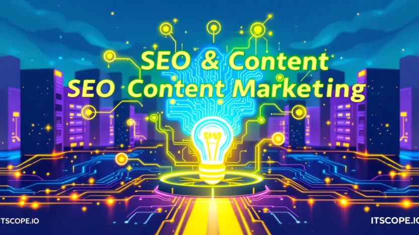 SEO and content marketing illustration showing key strategies discussed in the comprehensive guide