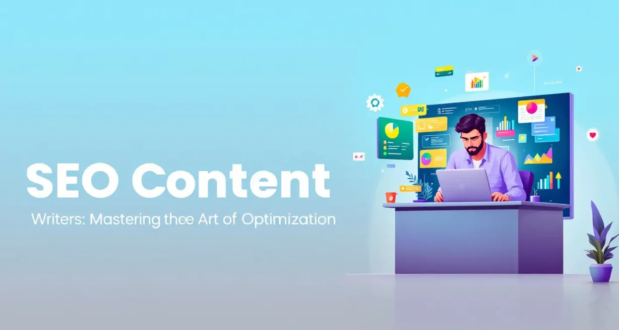 SEO content writer illustration showcasing optimization techniques discussed in the guide