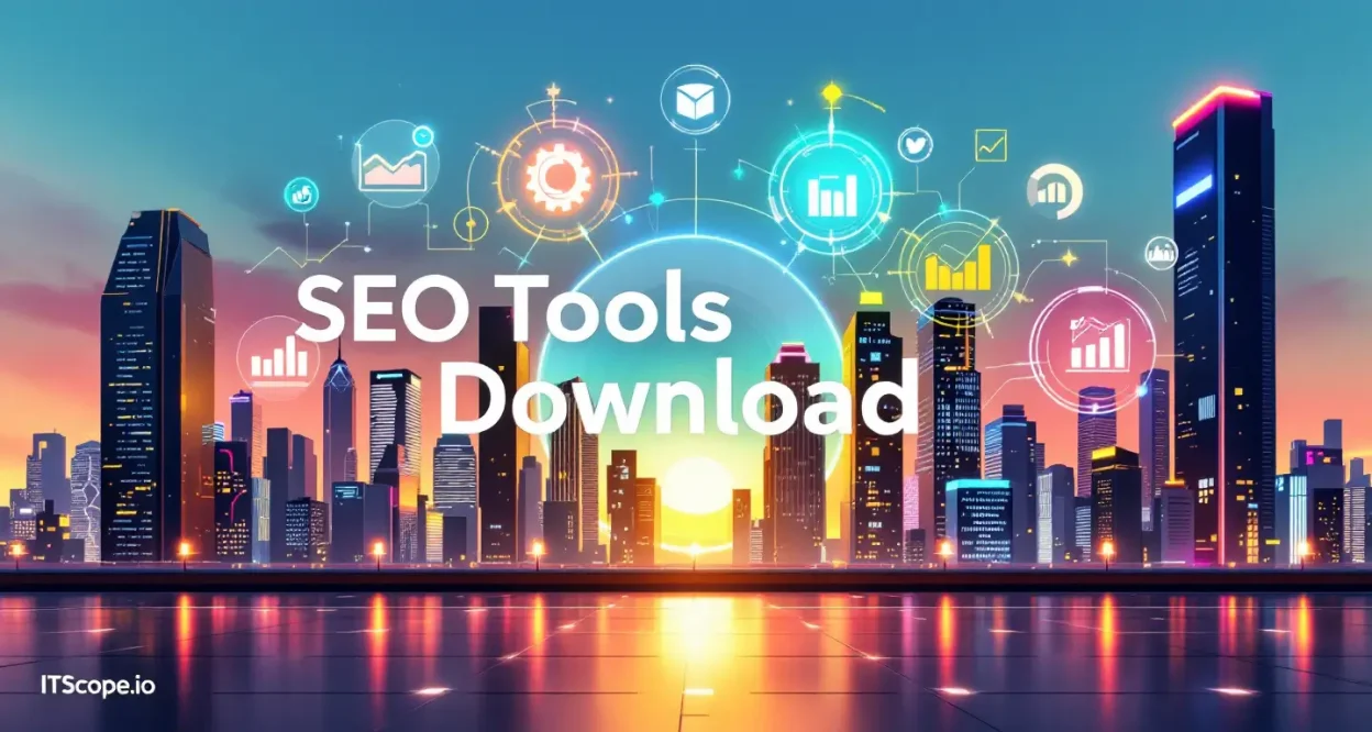 SEO Tools Download illustration showcasing top tools and analytics concepts