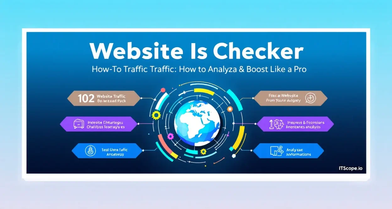 Website Traffic Checker infographic showing key analysis and boost strategies discussed in the guide